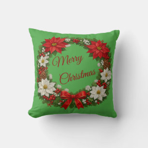Traditioneller Weihnachts-Poinsettien-Blumenkranz Kissen