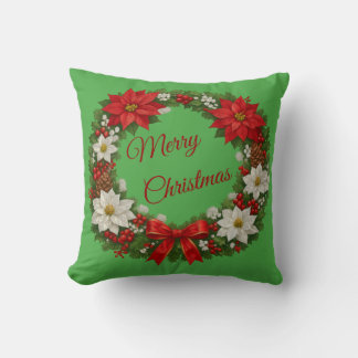 Traditioneller Weihnachts-Poinsettien-Blumenkranz  Kissen