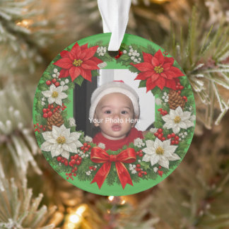 Traditioneller Weihnachts-Poinsettien-Kranz Foto  Ornament