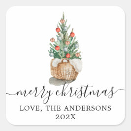 Traditioneller Weihnachtsbaum Frohe Weihnachtsaufk Quadratischer Aufkleber