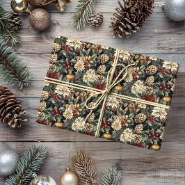 Traditioneller Weihnachtsfest Pine Floral Holiday Geschenkpapier