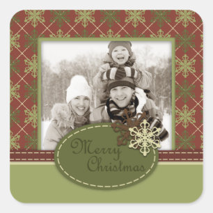 Traditioneller WeihnachtsFoto-Aufkleber Quadratischer Aufkleber