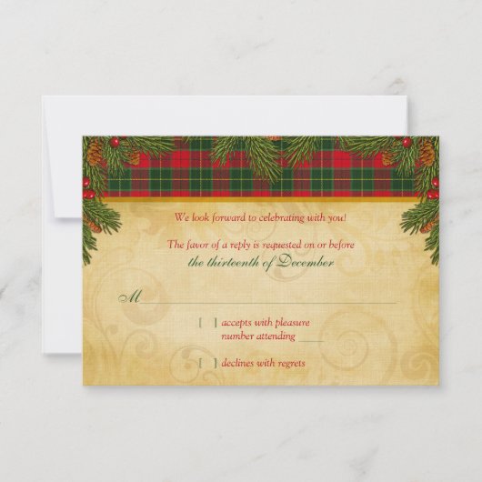 Traditioneller Weihnachtskalender Tartan Kariert W RSVP Karte (Vorderseite)