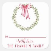 Traditioneller Weihnachtskranz in Wasserfarbe nach Quadratischer Aufkleber (Vorderseite)