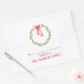 Traditioneller Weihnachtskranz in Wasserfarbe nach Quadratischer Aufkleber (Umschlag)