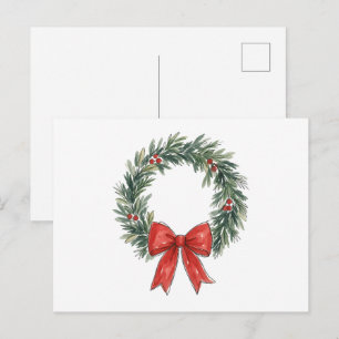 Traditioneller Weihnachtskranz mit roter Schleife Postkarte