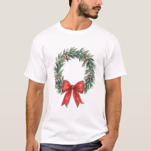 Traditioneller Weihnachtskranz mit roter Schleife T-Shirt