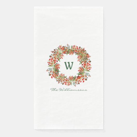 Traditioneller Weihnachtskranz Monogramm Name Feie Serviette (Vorderseite)