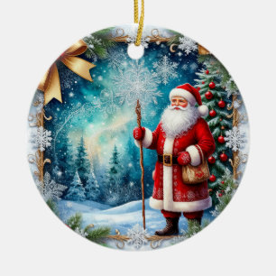 Traditioneller Weihnachtsmann im Winter Wonderland Keramik Ornament