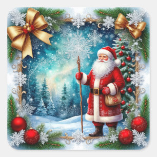 Traditioneller Weihnachtsmann im Winter Wonderland Quadratischer Aufkleber