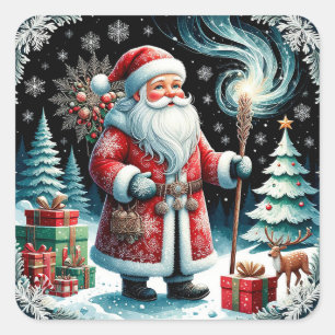Traditioneller Weihnachtsmann in einer festlichen  Quadratischer Aufkleber