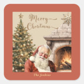 Traditioneller Weihnachtsmann-Individuelle Name Quadratischer Aufkleber (Vorderseite)