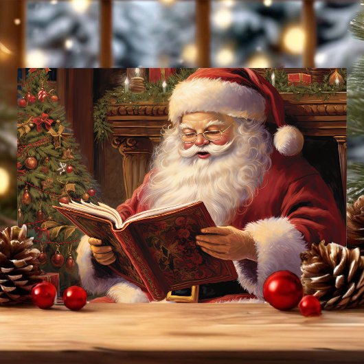 Traditioneller Weihnachtsmann Lesen eines Buches W Feiertagskarte