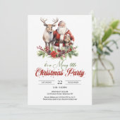 Traditioneller Weihnachtsmann mit Rentieren und Ki Einladung (Stehend Vorderseite)