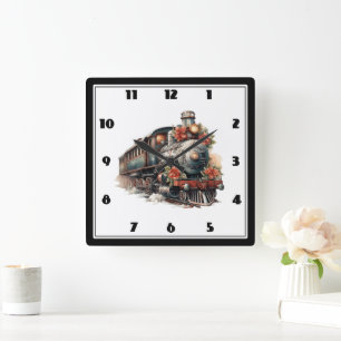 Traditioneller Weihnachtszug im Vintage-Stil Quadratische Wanduhr