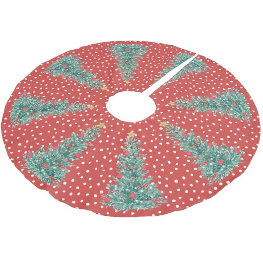 Traditioneller Winterschnee Roter Weihnachtsbaum Polyester Weihnachtsbaumdecke (Schrägansicht)