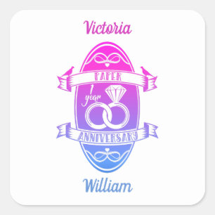 Traditionelles 1. Hochzeitstag Quadratischer Aufkleber