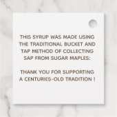 Traditionelles Ahornsirup-Etikett mit farbenfrohen Geschenkanhänger (Rückseite)