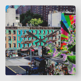 Traditionelles Apartment Gebäude Manhattan New Yor Quadratische Wanduhr