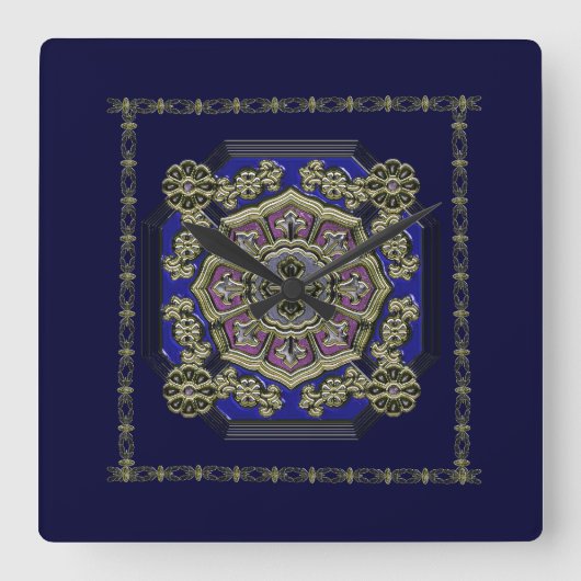 Traditionelles asiatisches Art Deco Quadratische Wanduhr (Vorderseite)