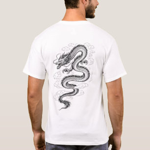 Traditionelles asiatisches Drachen-Linienkunst-T-S T-Shirt