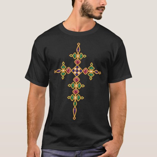 Traditionelles äthiopisches Jems und Gold Cross T-Shirt (Vorderseite)