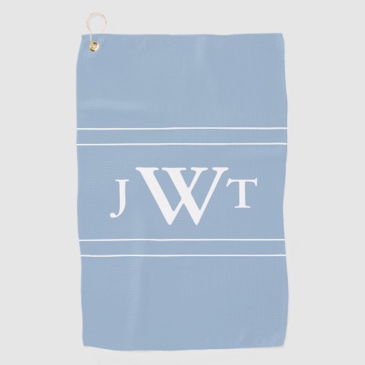 Traditionelles Baby Blau und Weiß Mit Monogramm Golfhandtuch (Vorderseite)