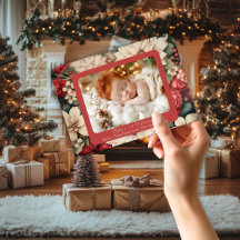 Traditionelles Baby's 1. Weihnachts Rote Flora Fot