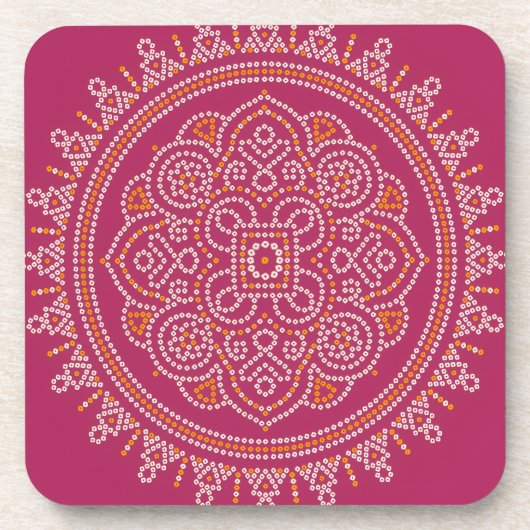 Traditionelles Bandhani-Mandala Getränkeuntersetzer (Vorderseite)