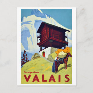 Traditionelles Berghaus im Wallis, Schweiz Postkarte