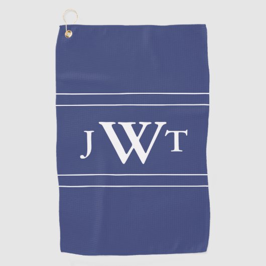 Traditionelles Blau und Weiß Mit Monogramm Golfhandtuch (Vorderseite)