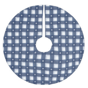 Traditionelles blau-weiß kariertes Schneeflockenmu Polyester Weihnachtsbaumdecke