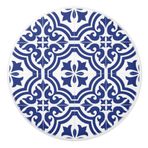 Traditionelles blau-weißes spanisches Azulejo Keramikknauf