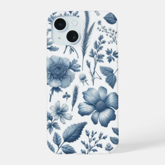 Traditionelles blaues Blumen-Feingeschirr-Muster iPhone 15 Hülle