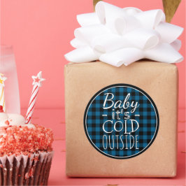 Traditionelles blaues Schwarzes Land Karo Karierte Runder Aufkleber