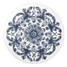 Traditionelles blaugraues Verziertes Muster Keramikknauf