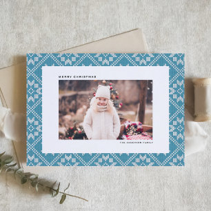 Traditionelles Blue Fair Isle Strick Weihnachtsfes Feiertagskarte