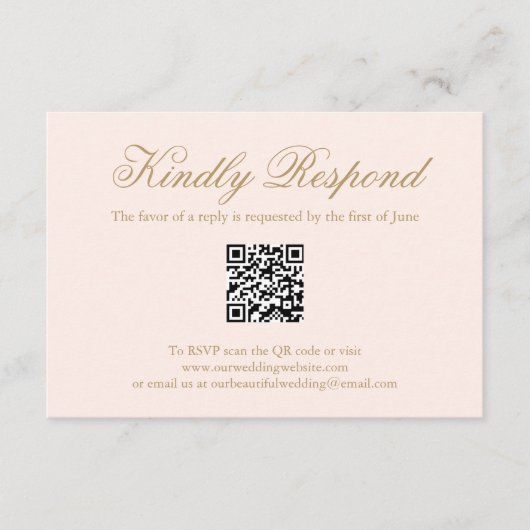 Traditionelles Blush Pink formaler QR Code Hochzei RSVP Karte (Vorderseite)