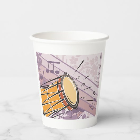 Traditionelles Bongotrommel mit Musiknoten Pappbecher (Vorderseite)