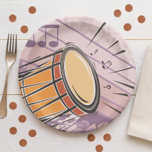 Traditionelles Bongotrommel mit Musiknoten Pappteller