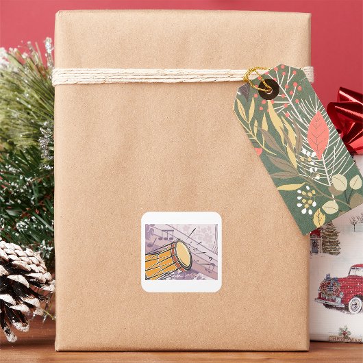 Traditionelles Bongotrommel mit Musiknoten Quadratischer Aufkleber