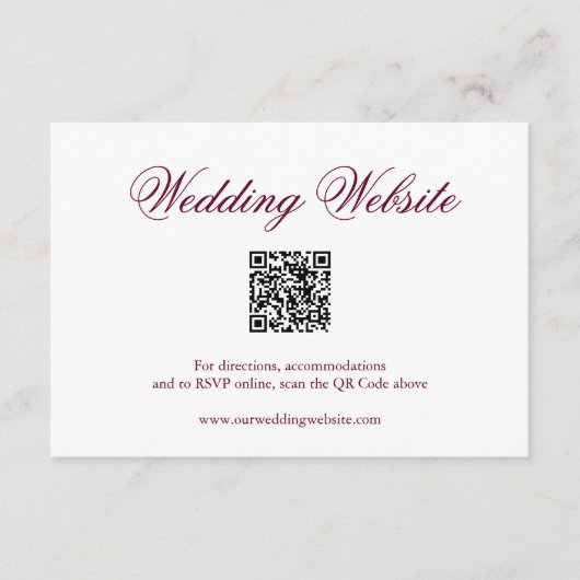Traditionelles Bugundy-Förmliches QR-Hochzeitsszen Begleitkarte (Vorderseite)