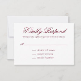 Traditionelles Burgund-Formal Elegante Hochzeit RSVP Karte