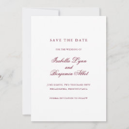 Traditionelles Burgund-Formal Elegante Hochzeit Save The Date