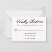 Traditionelles Burgundy Formal Mini Wedding RSVP Mitteilungskarte (Vorderseite)