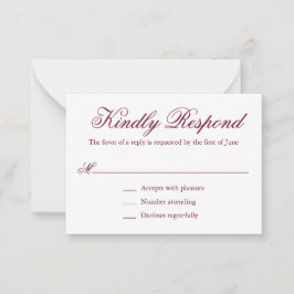 Traditionelles Burgundy Formal Mini Wedding RSVP Mitteilungskarte