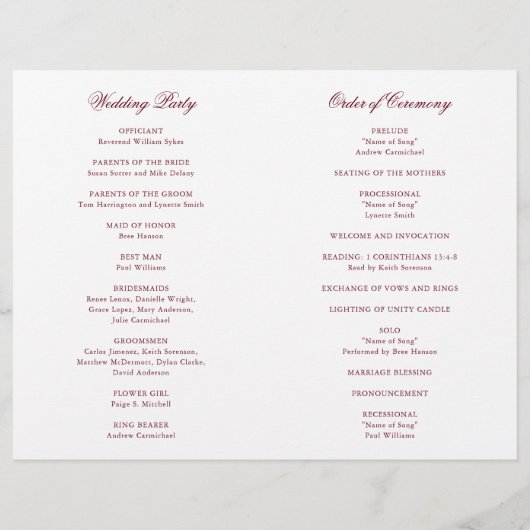 Traditionelles Burgundy-Programm für feierliche Ho (Rückseite)