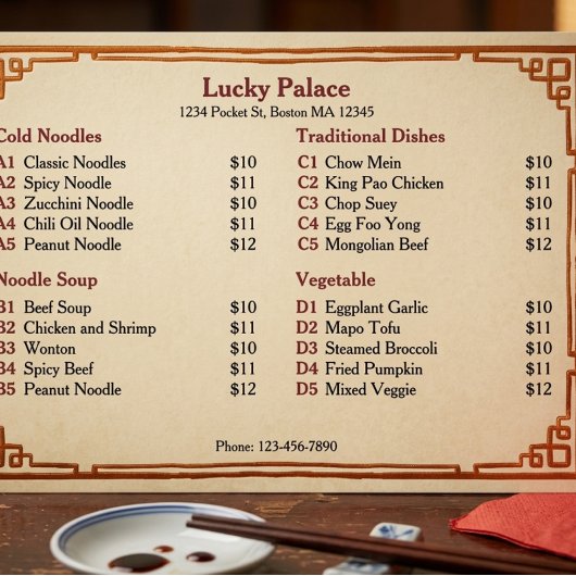 Traditionelles chinesisches Restaurant-Menü Menükarte