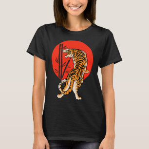 Traditionelles Chinesisches Tiger Rot Sonne Bambus T-Shirt
