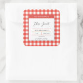 Traditionelles Country Red Gingham Candle Label Quadratischer Aufkleber (Tasche)